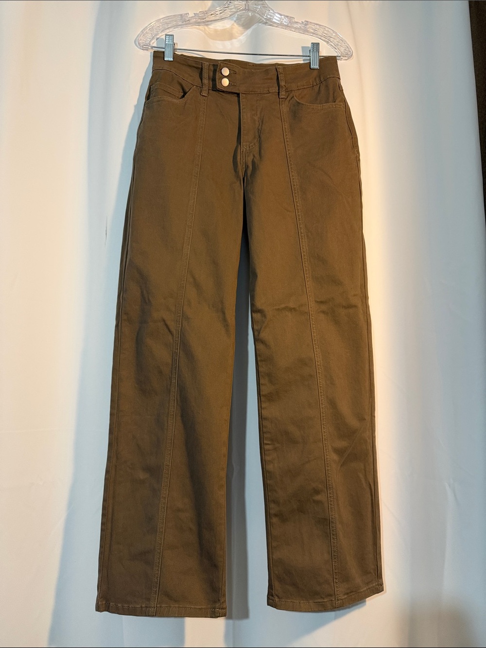 Flamingals Wide-Leg Khaki Women's Pants in Olive Brown SZS B5